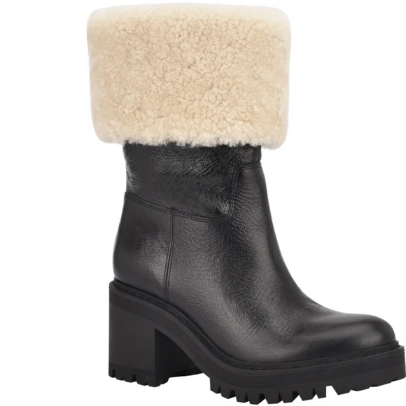 Marc Fisher Willoe Sherpa Black leather pull on winter boots - Picture 1 of 6